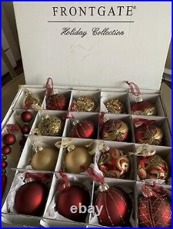 VINTAGE FRONTGATE HOLIDAY COLLECTION RED & GOLD CHRISTMAS ORNAMENTS Set Of 18