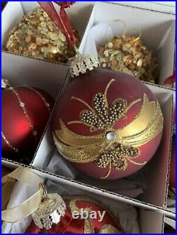 VINTAGE FRONTGATE HOLIDAY COLLECTION RED & GOLD CHRISTMAS ORNAMENTS Set Of 18