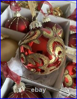 VINTAGE FRONTGATE HOLIDAY COLLECTION RED & GOLD CHRISTMAS ORNAMENTS Set Of 18