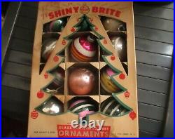 VINTAGE GROUP OF 12 SHINY BRITE GLASS ORNAMENTS WithBOX