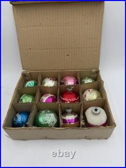 VINTAGE SHINY BRITE Made In JAPAN Glass Christmas Ornaments 12 Pc Boxed