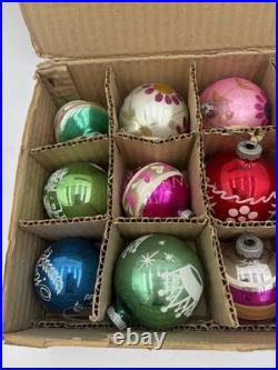 VINTAGE SHINY BRITE Made In JAPAN Glass Christmas Ornaments 12 Pc Boxed
