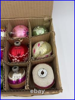 VINTAGE SHINY BRITE Made In JAPAN Glass Christmas Ornaments 12 Pc Boxed