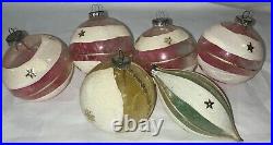 VINTAGE WEST GERMAN GLASS ORNAMENTS WithBOX MICA, DRESDEN ACCENTS & ANGEL HAIR