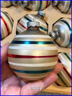 VTG 12 IN BOX Mercury Glass Shiny Brite Christmas Ornaments Red/Green StripeEUC