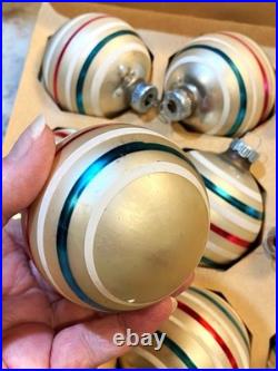 VTG 12 IN BOX Mercury Glass Shiny Brite Christmas Ornaments Red/Green StripeEUC