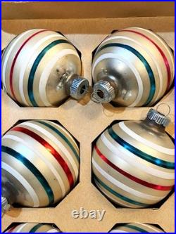 VTG 12 IN BOX Mercury Glass Shiny Brite Christmas Ornaments Red/Green StripeEUC
