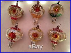 VTG 12 Large Double & Triple Fluted Indent Painted Glass Xmas Ornaments GERMANY
