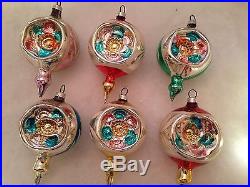 VTG 12 Large Double & Triple Fluted Indent Painted Glass Xmas Ornaments GERMANY