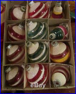 VTG 12 SHINY BRITE Christmas Ornaments in Box Unsilvered Mercury Glass Mica