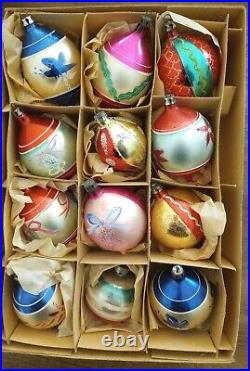 VTG 1950s Lot Of 36 Glass Hand Painted Christmas Tree Ornaments (3 Boxes) Poland