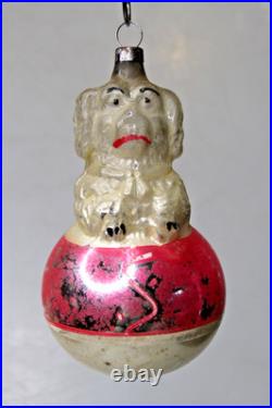 VTG Antique Blown Glass Begging POODLE Dog On Ball Christmas Ornament Germany