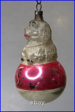 VTG Antique Blown Glass Begging POODLE Dog On Ball Christmas Ornament Germany