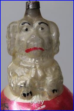 VTG Antique Blown Glass Begging POODLE Dog On Ball Christmas Ornament Germany