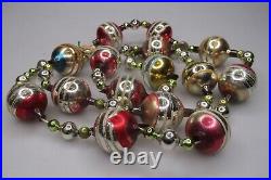 VTG Antique Blown Glass Large Striped Beads Christmas Ornament 42 Garland Japan