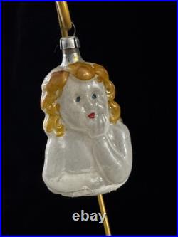 VTG Antique German Cherub Girl Glass Christmas Ornament Raphael Angel Bust