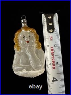 VTG Antique German Cherub Girl Glass Christmas Ornament Raphael Angel Bust