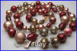 VTG Antique Glass Crinkle Wire Indent Beads 55 Garland Christmas Ornament Japan