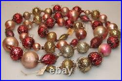 VTG Antique Glass Crinkle Wire Indent Beads 55 Garland Christmas Ornament Japan