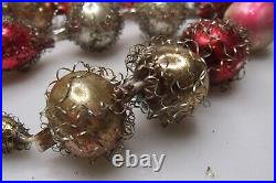 VTG Antique Glass Crinkle Wire Indent Beads 55 Garland Christmas Ornament Japan