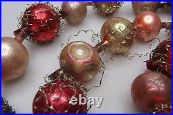 VTG Antique Glass Crinkle Wire Indent Beads 55 Garland Christmas Ornament Japan