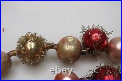 VTG Antique Glass Crinkle Wire Indent Beads 55 Garland Christmas Ornament Japan