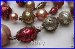 VTG Antique Glass Crinkle Wire Indent Beads 55 Garland Christmas Ornament Japan