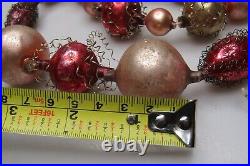 VTG Antique Glass Crinkle Wire Indent Beads 55 Garland Christmas Ornament Japan