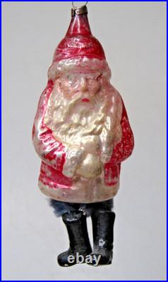 VTG Antique Glass SANTA Chenille Legs Boots Figurine Christmas Ornament Germany