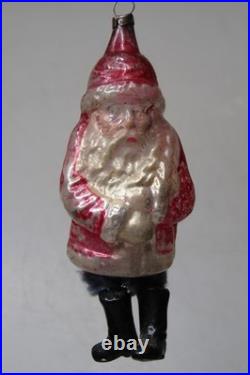VTG Antique Glass SANTA Chenille Legs Boots Figurine Christmas Ornament Germany