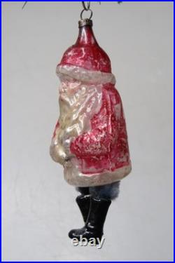 VTG Antique Glass SANTA Chenille Legs Boots Figurine Christmas Ornament Germany