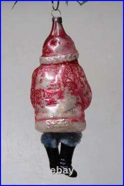 VTG Antique Glass SANTA Chenille Legs Boots Figurine Christmas Ornament Germany
