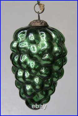 VTG Antique Heavy Glass Cluster GRAPE 3 KUGEL Christmas Ornament German Emerald