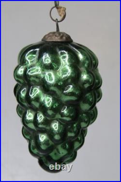 VTG Antique Heavy Glass Cluster GRAPE 3 KUGEL Christmas Ornament German Emerald