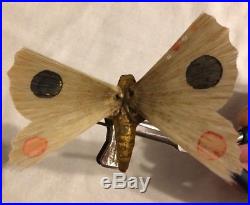 VTG Antique Moth Butterfly Spun Glass Wing Composition Christmas Clip Ornament 1
