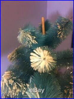 VTG Aqua BLUE Bottle Brush FLOCKED Snow XMAS Tree ORNAMENTS Mercury Glass Ball
