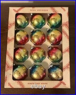 VTG Box (12) COBY Rainbow Ombré Corning Mercury Glass Christmas Ornament Balls