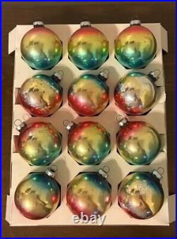 VTG Box (12) COBY Rainbow Ombré Corning Mercury Glass Christmas Ornament Balls