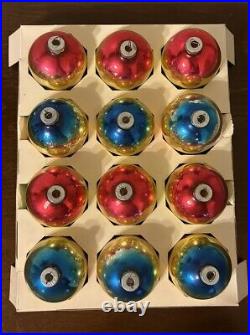 VTG Box (12) COBY Rainbow Ombré Corning Mercury Glass Christmas Ornament Balls