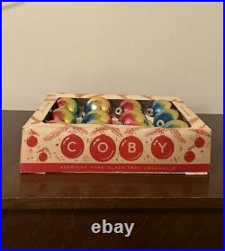 VTG Box (12) COBY Rainbow Ombré Corning Mercury Glass Christmas Ornament Balls