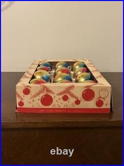 VTG Box (12) COBY Rainbow Ombré Corning Mercury Glass Christmas Ornament Balls