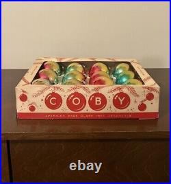 VTG Box (12) COBY Rainbow Ombré Corning Mercury Glass Christmas Ornament Balls