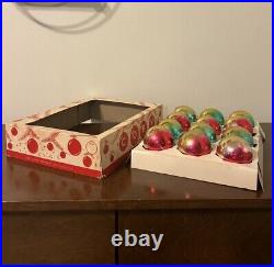 VTG Box (12) COBY Rainbow Ombré Corning Mercury Glass Christmas Ornament Balls