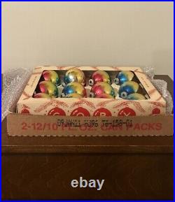 VTG Box (12) COBY Rainbow Ombré Corning Mercury Glass Christmas Ornament Balls