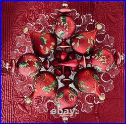 VTG Christmas Ornament Lot Finial/Bulb Handblown Mercury Glass 3D Floral Red Grn