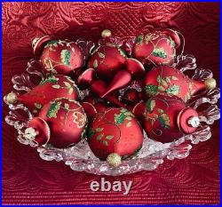 VTG Christmas Ornament Lot Finial/Bulb Handblown Mercury Glass 3D Floral Red Grn