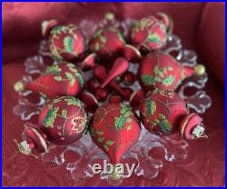VTG Christmas Ornament Lot Finial/Bulb Handblown Mercury Glass 3D Floral Red Grn