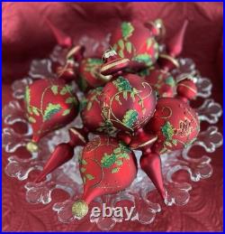 VTG Christmas Ornament Lot Finial/Bulb Handblown Mercury Glass 3D Floral Red Grn