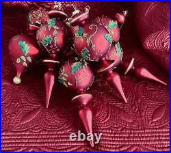 VTG Christmas Ornament Lot Finial/Bulb Handblown Mercury Glass 3D Floral Red Grn