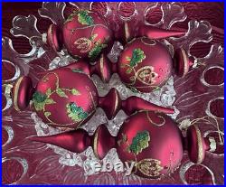 VTG Christmas Ornament Lot Finial/Bulb Handblown Mercury Glass 3D Floral Red Grn